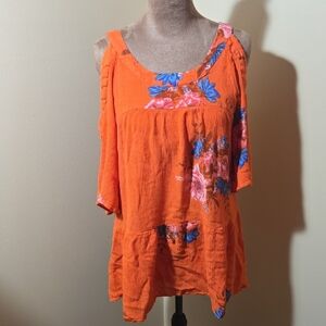 O'Neill Orange and Blue Floral Blouse